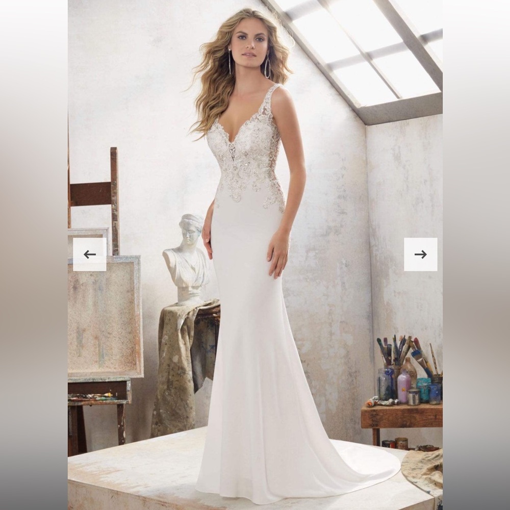 Morilee Mallory 8113 sheath beaded dress 12 gown wedding